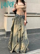 Lunivop Women Goblin Core 2000S Harajuku Jean Skirt Cyber Punk Irregular Design Denim Mid-Long